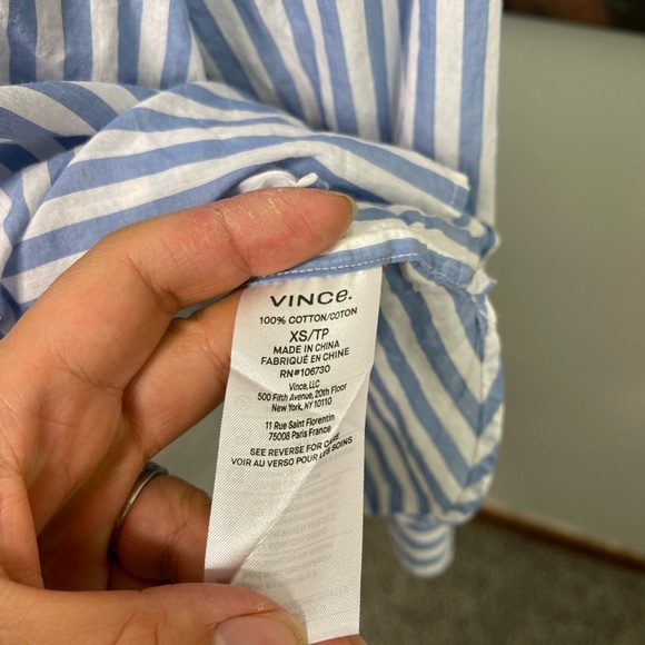 VINCE Riveria Blue Stripe Oversized Shirt Sz XS Tie Waist Retail 295 Coastal - Picture 8 of 11
